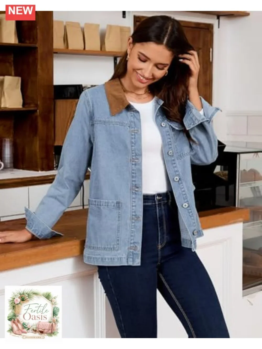 Women's Denim Barn Jacket Cotton Blend Button Down Oversized Casual